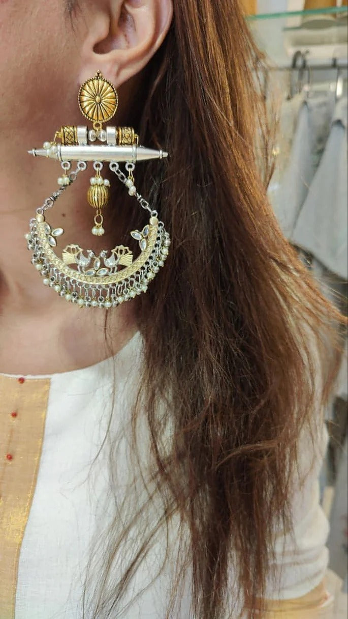 Dual Tone Peacock Pearl Earrings