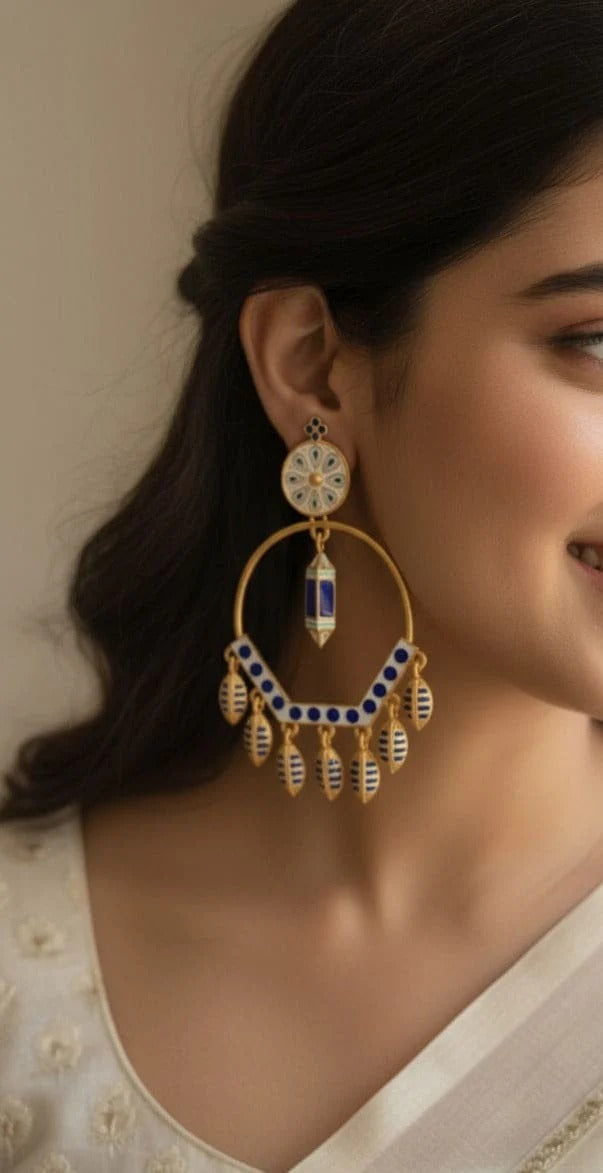 Blue and Gold Dome Earrings