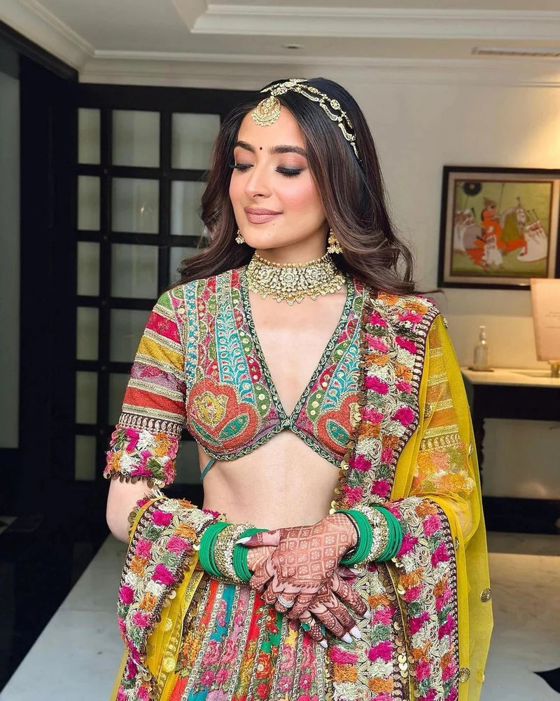 Multicolored Taffeta Silk Designer Lehenga Choli