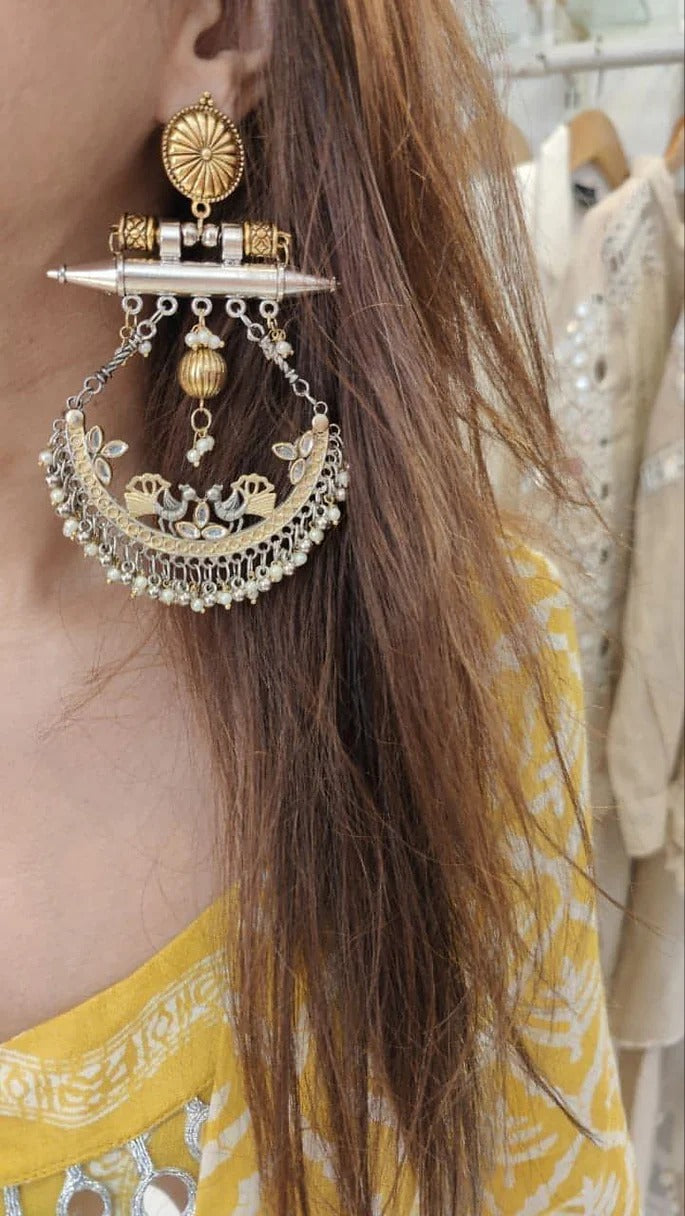 Dual Tone Peacock Pearl Earrings