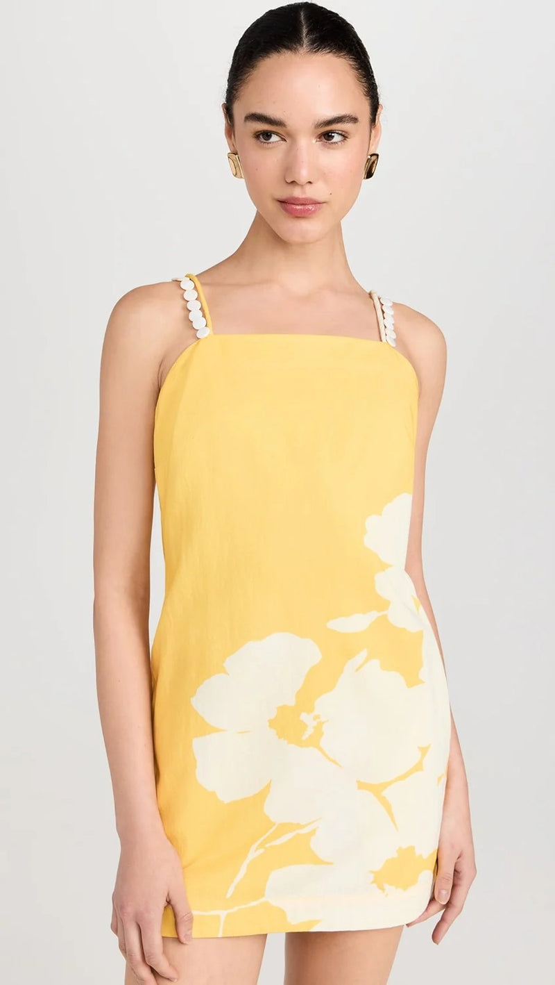 Yellow Cotton Floral Print Dress