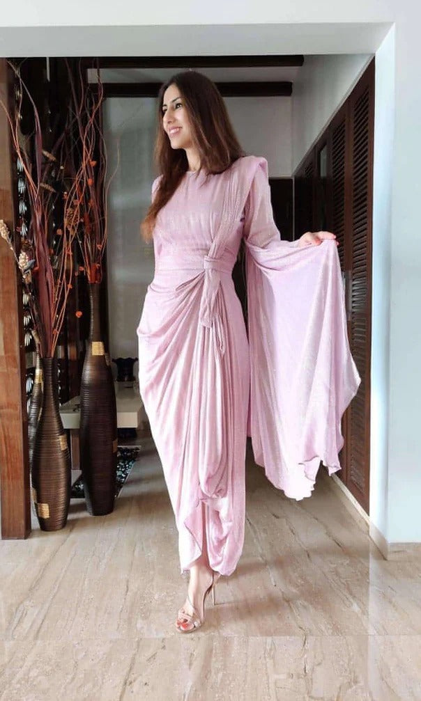 Shimmer Georgette Baby Pink Drape Dress