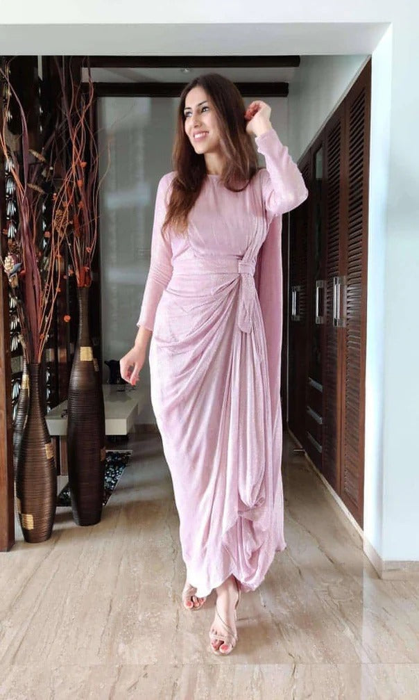 Shimmer Georgette Baby Pink Drape Dress