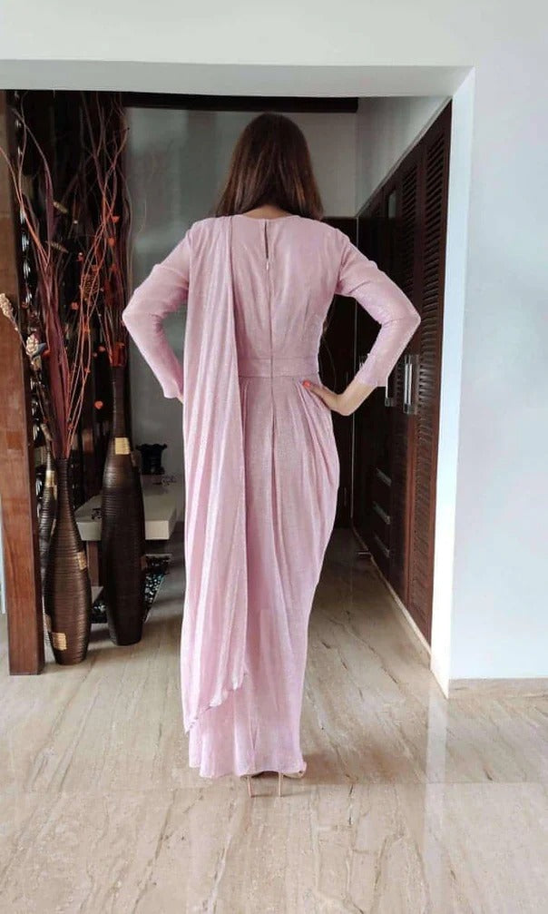 Shimmer Georgette Baby Pink Drape Dress