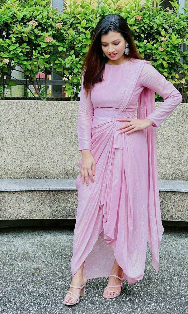 Shimmer Georgette Baby Pink Drape Dress