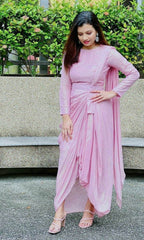 Shimmer Georgette Baby Pink Drape Dress