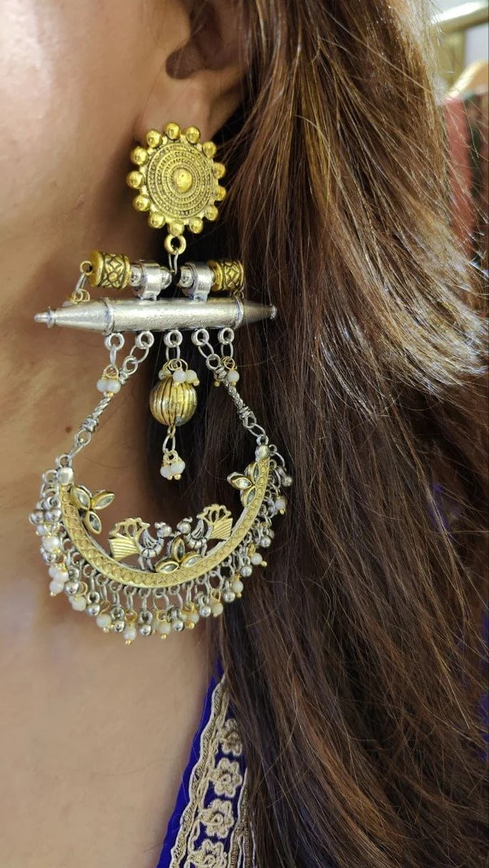 Dual Tone Peacock Pearl Earrings