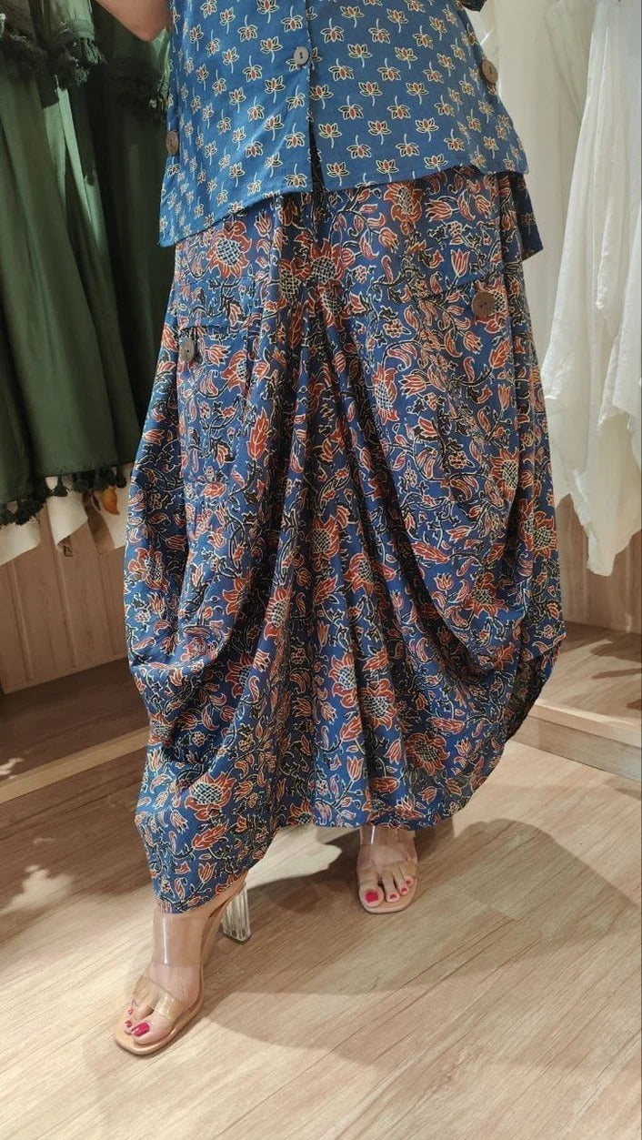 Elegant Blue Drape Skirt Set