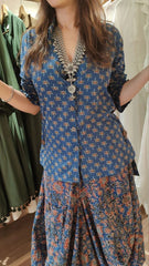 Elegant Blue Drape Skirt Set