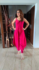 Beetroot Pink Cotton-Silk Jumpsuit Jacket Set