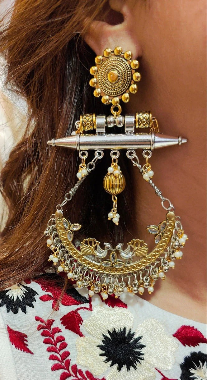 Dual Tone Peacock Pearl Earrings