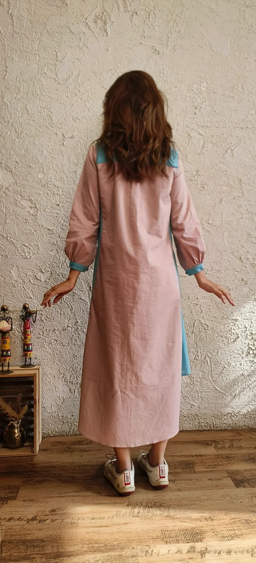 Cotton Linen Black Patchwork Shirt Dress