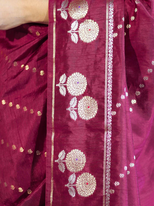 Mehrunisa Wine Banarasi Saree
