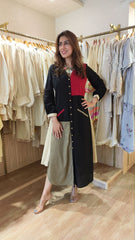 Cotton Linen Black Patchwork Shirt Dress