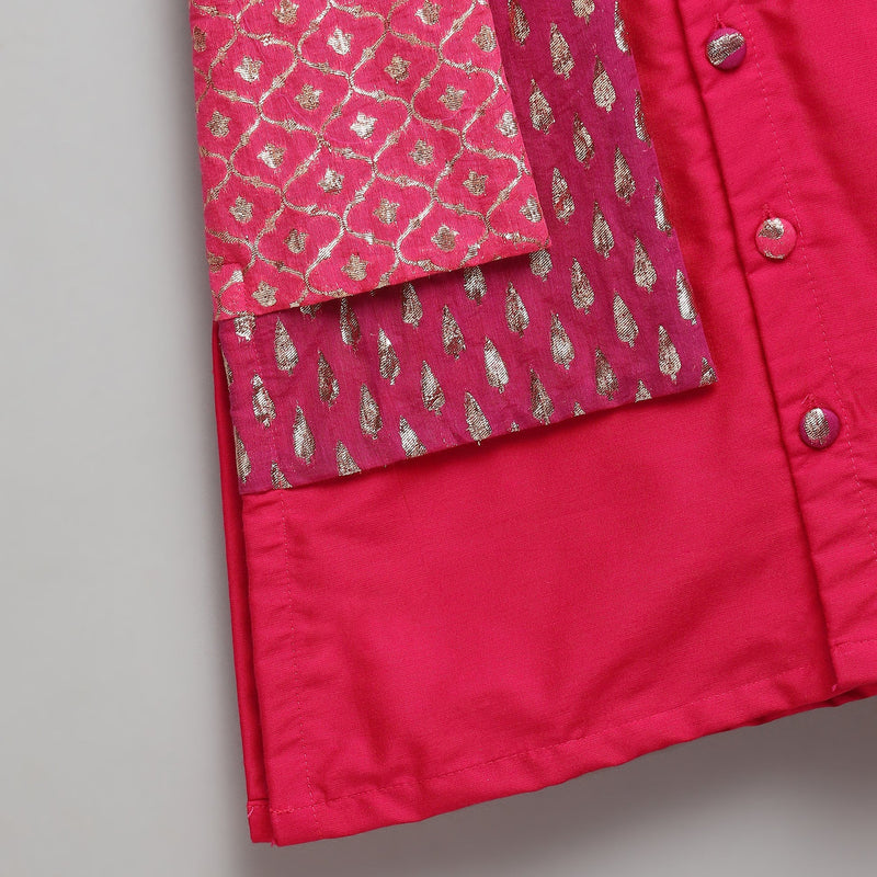 Pink Cotton Silk Kurta Pyjama Jacket Set