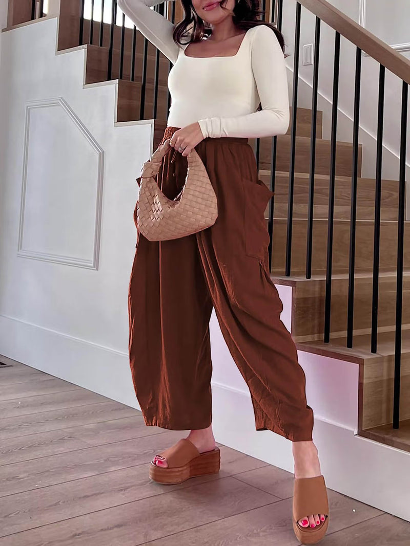 Brown Wide Leg Cargo Pants