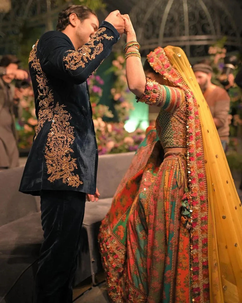 Multicolored Taffeta Silk Designer Lehenga Choli