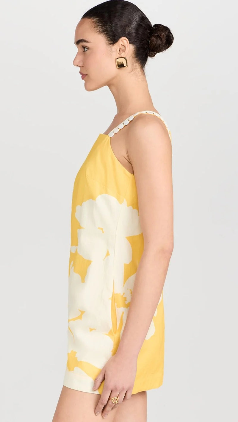 Yellow Cotton Floral Print Dress