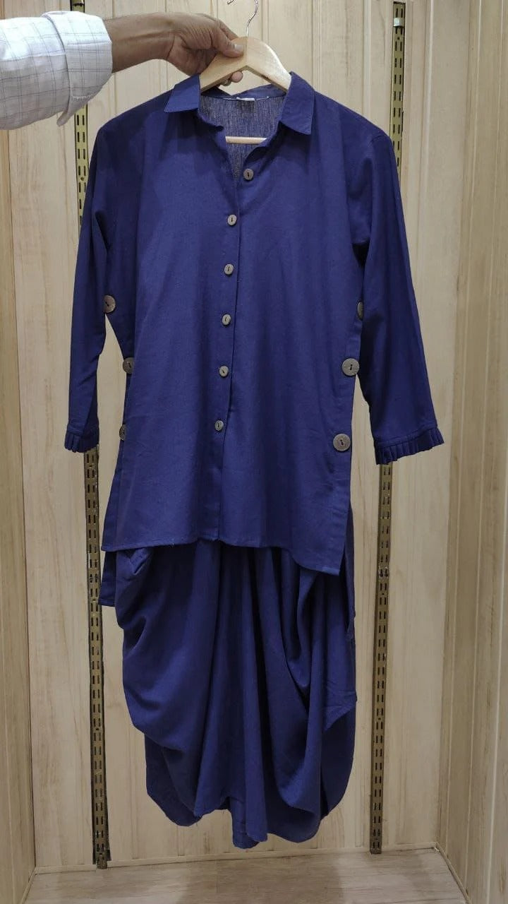 Natural Cotton Navy Blue Drape Skirt