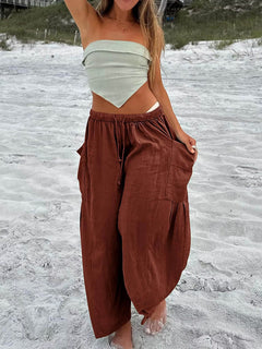 Brown Wide Leg Cargo Pants