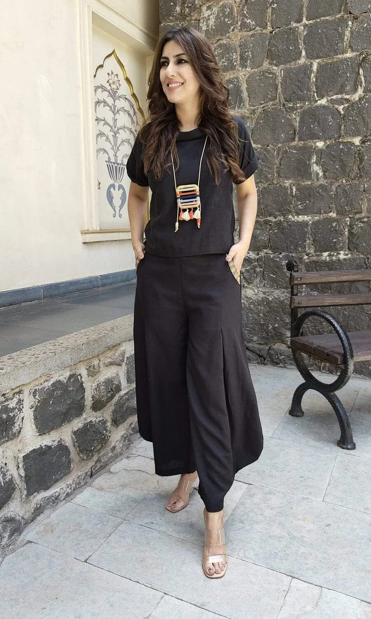Black Cotton Linen Three-Piece Coord Set
