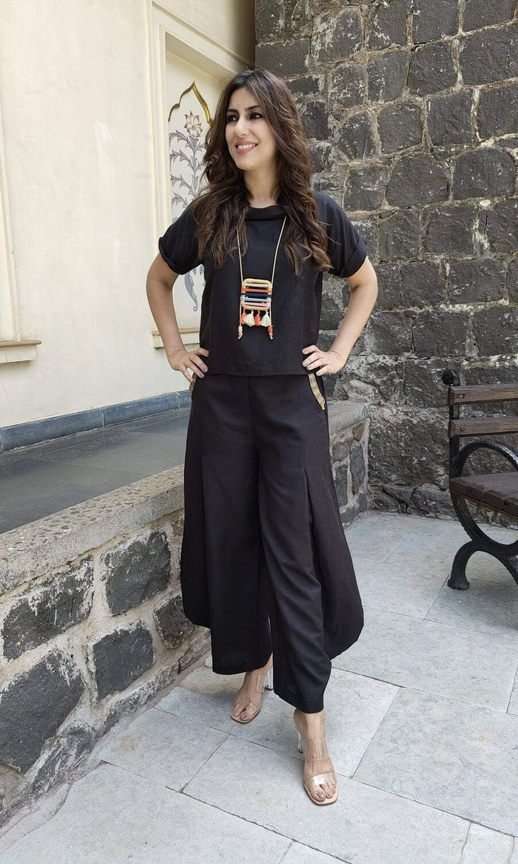 Black Cotton Linen Three-Piece Coord Set
