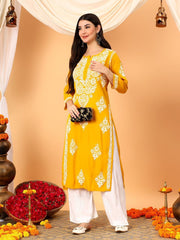 Embroidered Chikankari Ethnic Motifs Indie Kurta