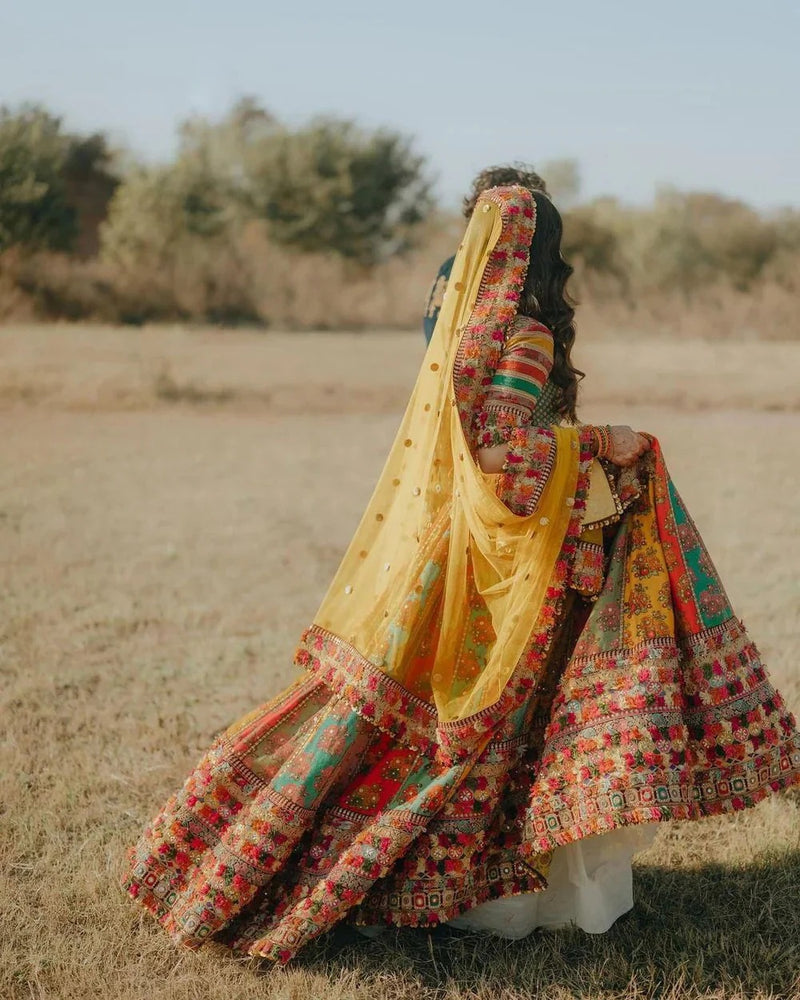 Multicolored Taffeta Silk Designer Lehenga Choli