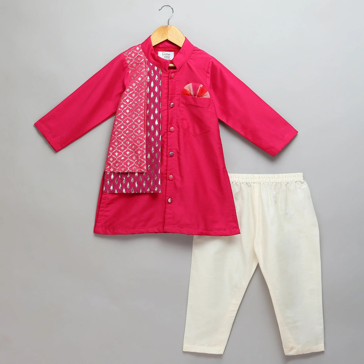 Pink Cotton Silk Kurta Pyjama Jacket Set