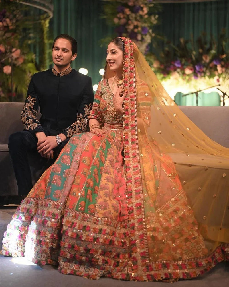 Multicolored Taffeta Silk Designer Lehenga Choli