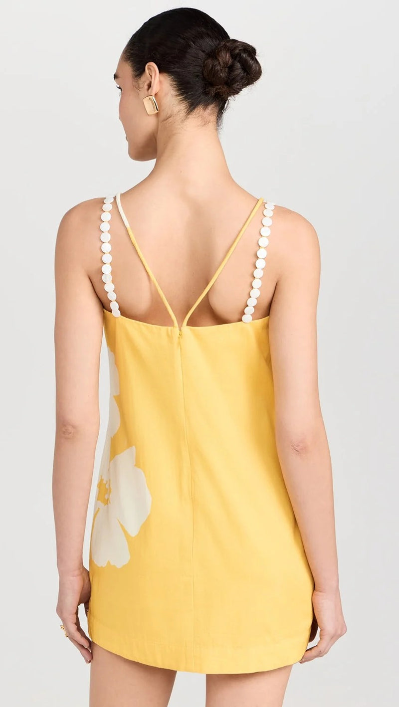 Yellow Cotton Floral Print Dress