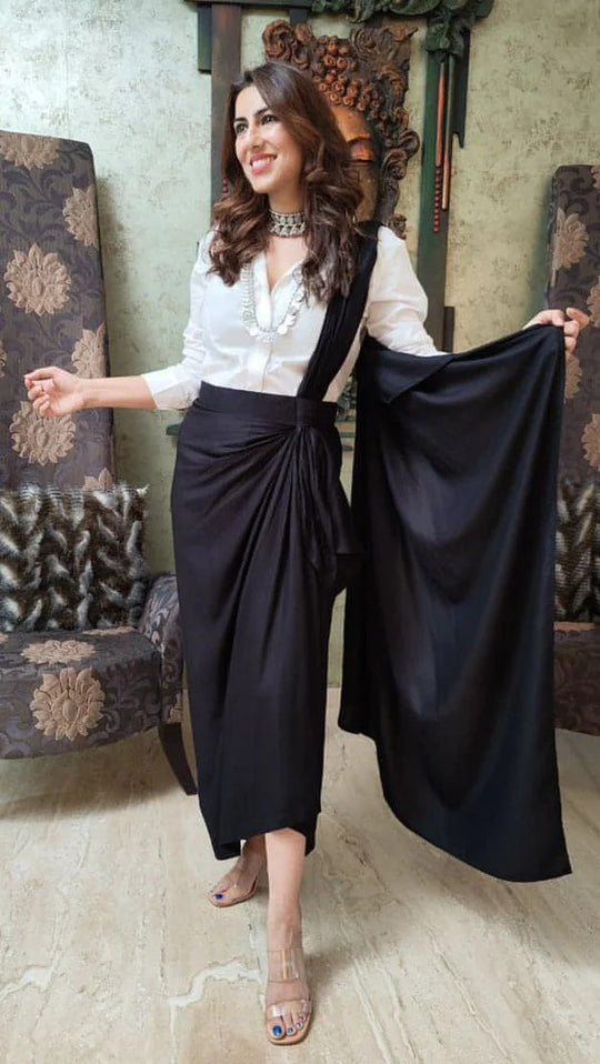Liva Cotton Black Draped Skirt Saree