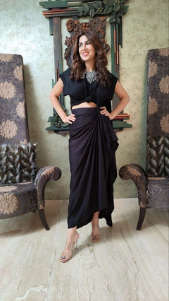 Liva Cotton Black Draped Skirt Saree