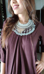 Liva Cotton Brown Butterfly Flared Dress