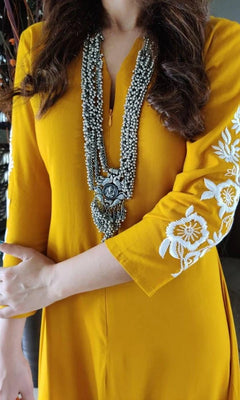 Liva Cotton Mustard Embroidered Jumpsuit