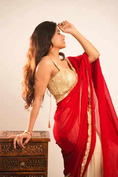 Crimson Elegance Organza Saree