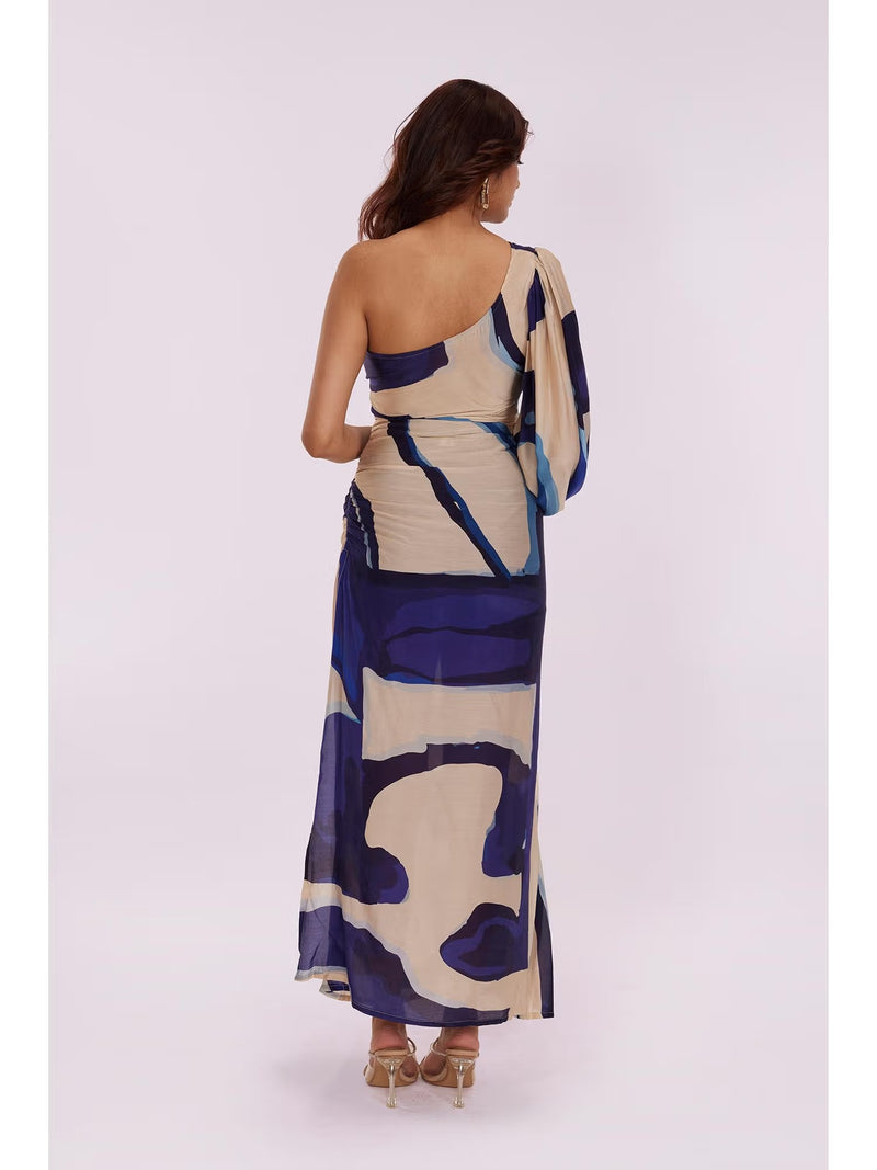 Sapphire Printed Bemberg One-Shoulder Dress