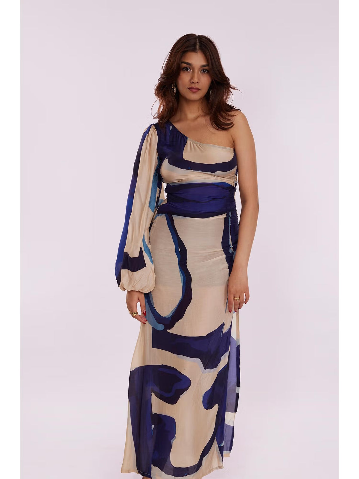 Sapphire Printed Bemberg One-Shoulder Dress