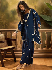 Rayon Blue Beige Bandhej Kaftan Set