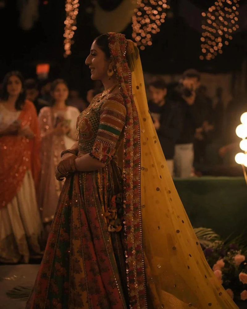 Multicolored Taffeta Silk Designer Lehenga Choli