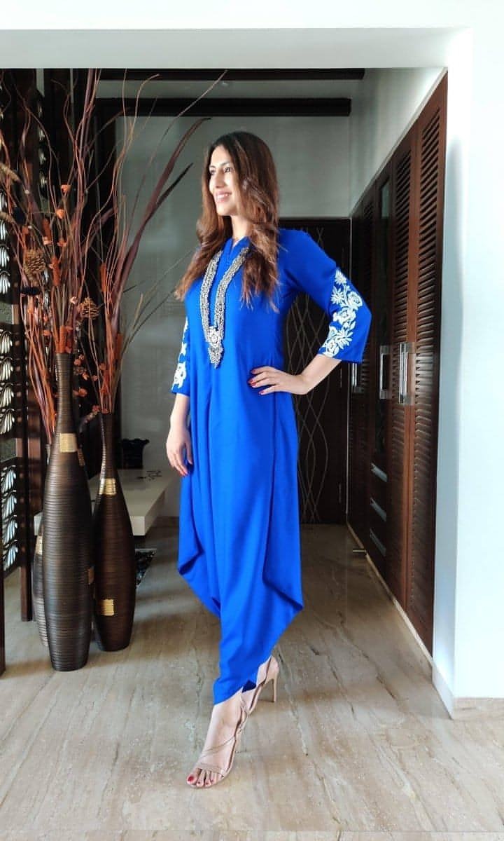 Liva Cotton Royal Blue Embroidered Jumpsuit