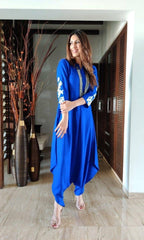 Liva Cotton Royal Blue Embroidered Jumpsuit