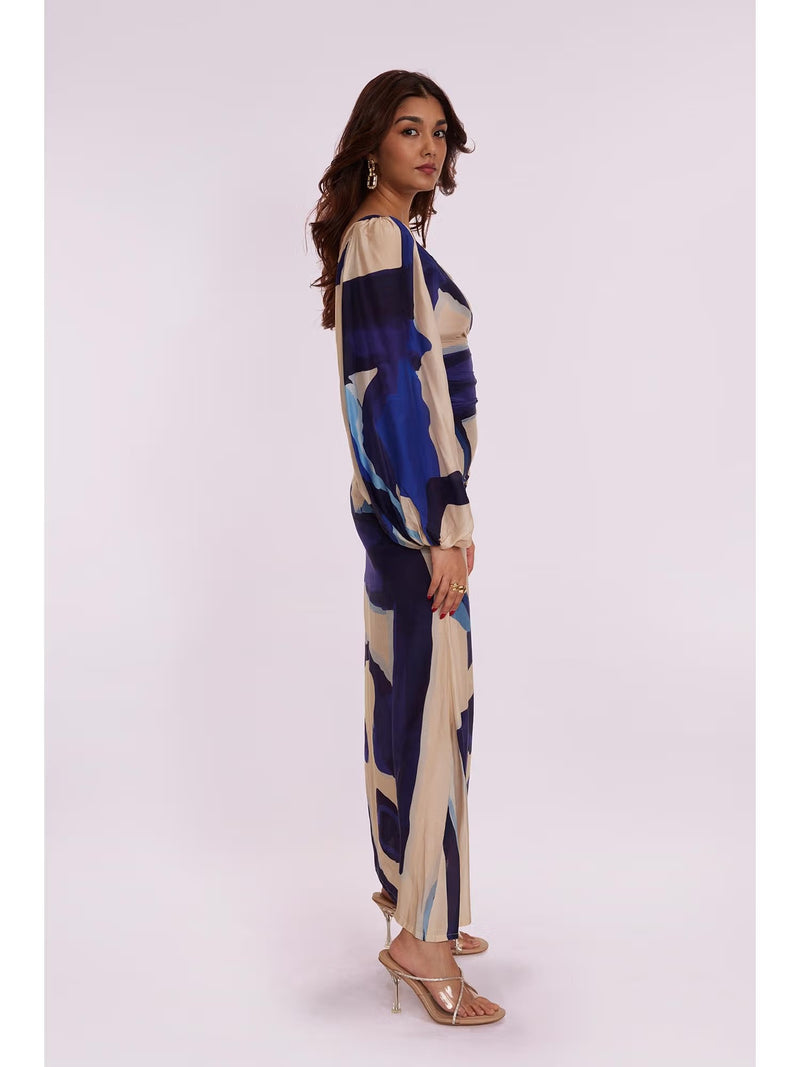 Sapphire Printed Bemberg One-Shoulder Dress