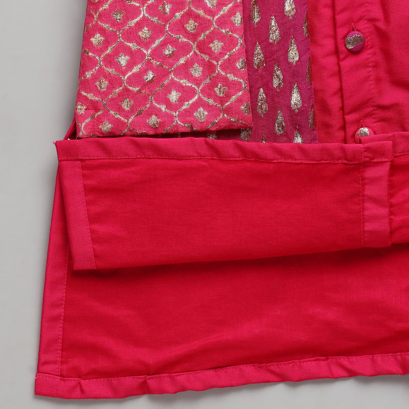 Pink Cotton Silk Kurta Pyjama Jacket Set