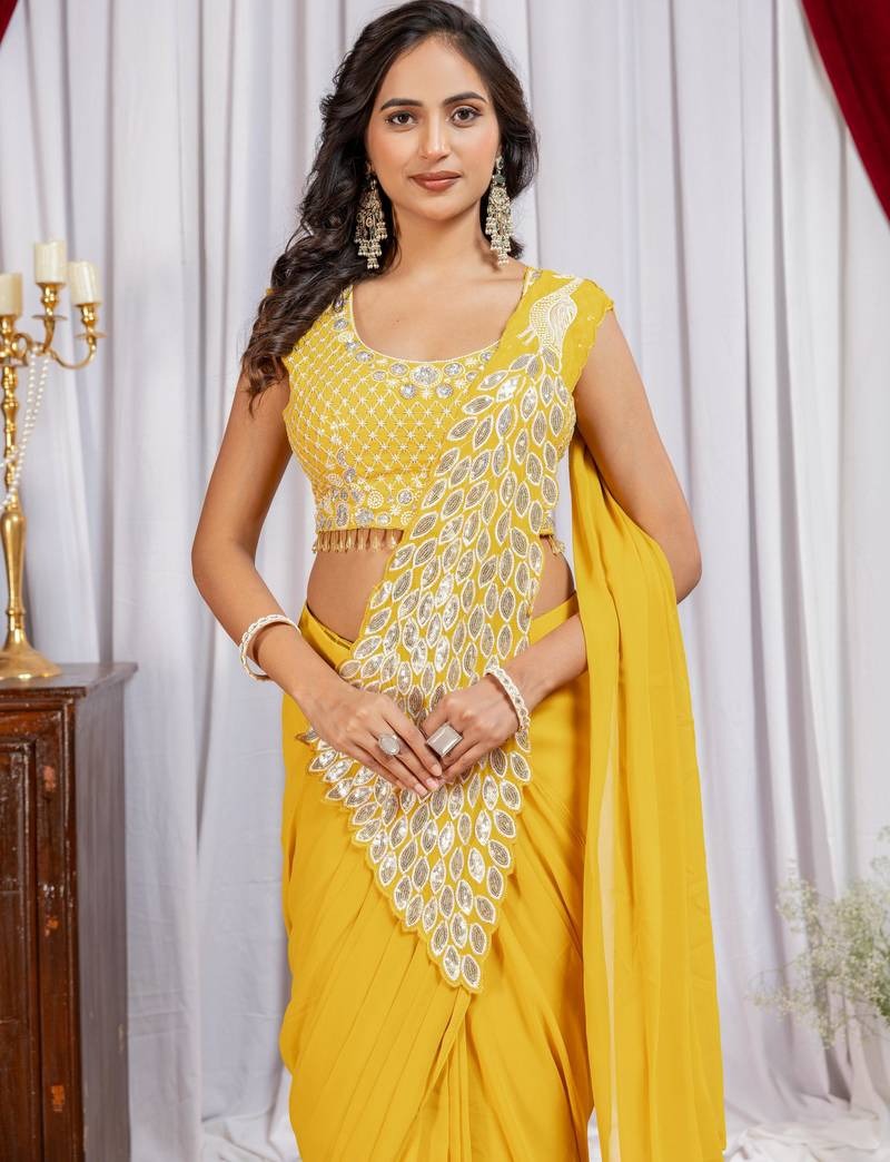 Noor Zahra Luxe Embroidered Saree (Ready-To-Wear) with Blouse