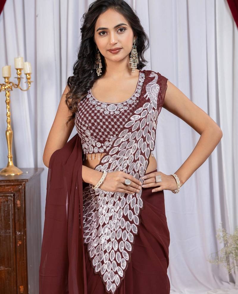 Noor Zahra Luxe Embroidered Saree (Ready-To-Wear) with Blouse