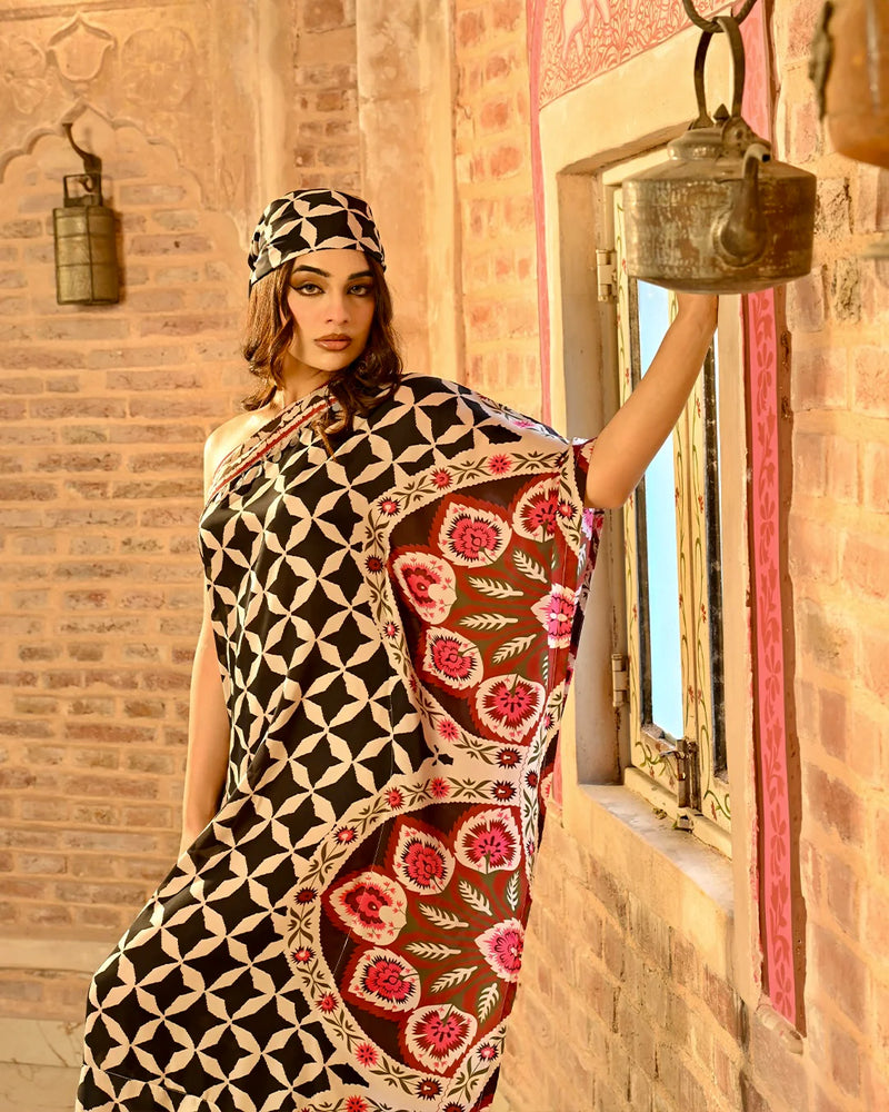 Raas Noir Printed Kaftan with Bandana