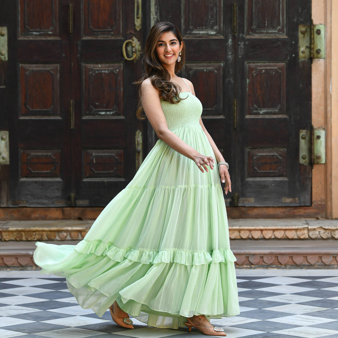 mint green indian dress Bunai Mint Green Sequin Maxi Dress