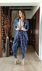 indigo dhoti set with blazer for women