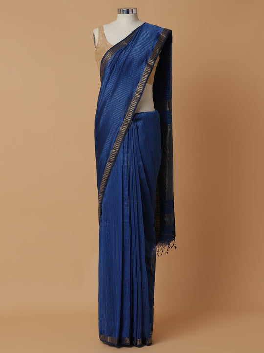 Indigo Blue Maheshwari Cotton Silk Saree